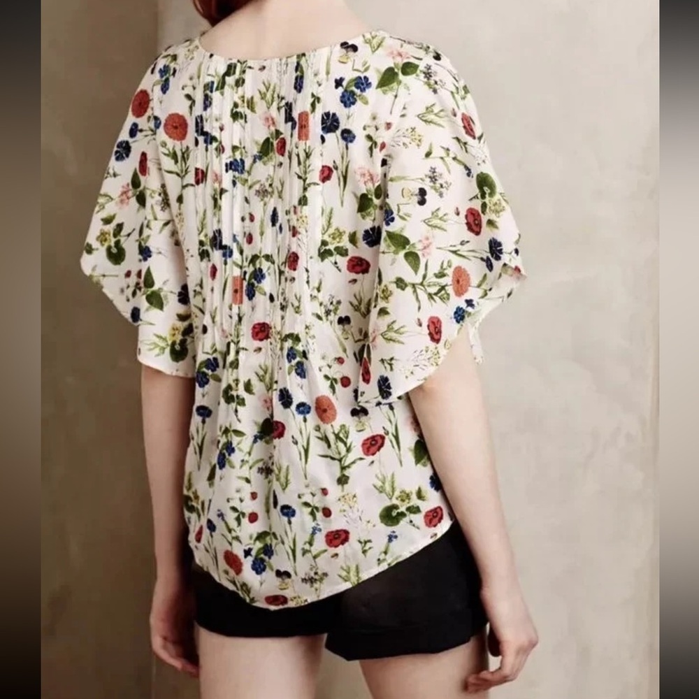 Anthropologie Maeve Fluttered Maya Strawberries Roses Floral Blouse - Picture 2 of 9